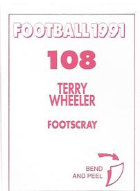 1991 Select AFL Stickers #108 Terry Wheeler Back